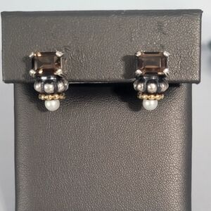 Beautiful LAGOS Two-Tone Smoky Topaz & Pearl Earrings